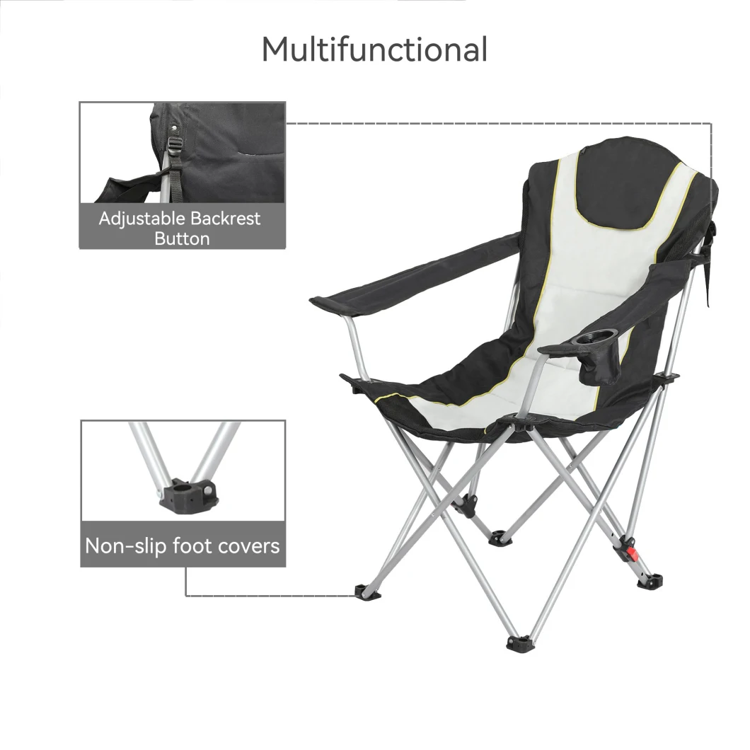 Armrest with Cup Holder Black Silver Camping Chair