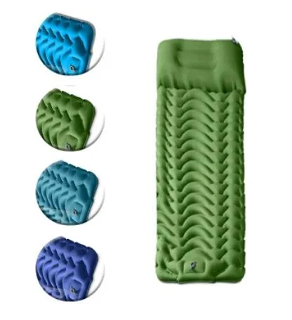 Matelas de couchage gonflable ultraléger avec oreiller attaché, pompe à pied, sac à dos, randonnée, coussin de couchage gonflable pour Cmping