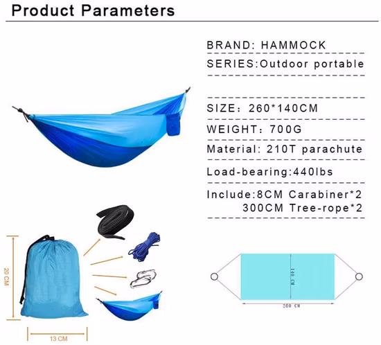 Hamac de camping en nylon ultra-léger portable avec balançoire coupe-vent moustiquaire Wyz13012