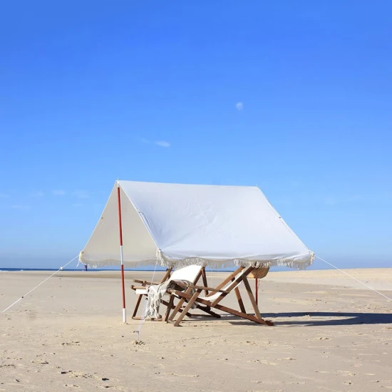Tente de plage portable Cavans pare-soleil extérieur avec glands Holiday Premium Tente de plage Blanc