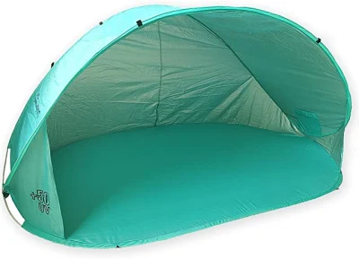 Tente de plage pop-up, abri solaire automatique instantané pour 3-4 personnes, protection UPF 50+, abri de plage portable avec sac de transport, 8 piquets en acier, 4 haubans